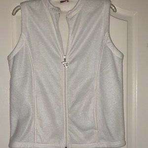 Tudor Court Womens WHITE Full Zip Front Fleece Vest Jacket Pockets Size Medium.